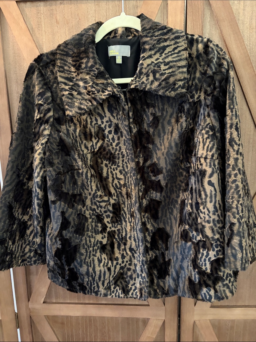 🇨🇦LINEA DOMANI Leopard-Print Faux Fur Jacket - Brown/Black SIZE 10